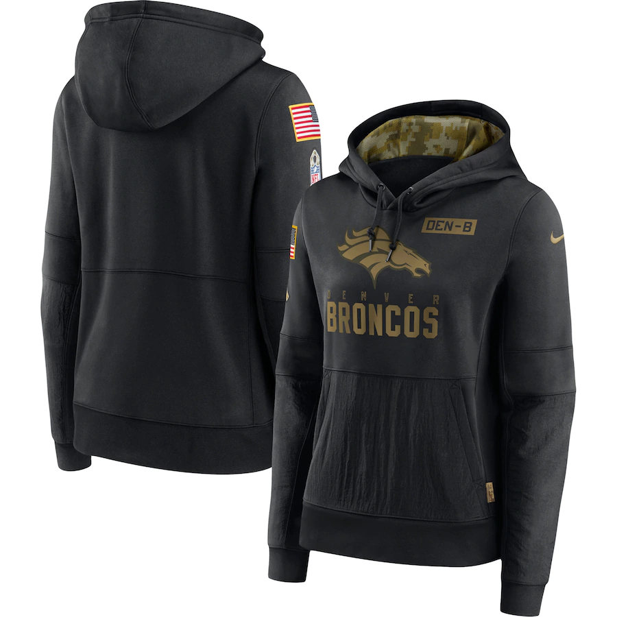 Women's Denver Broncos 2020 Black Salute to Service Sideline Performance Pullover Hoodie (Run Small)